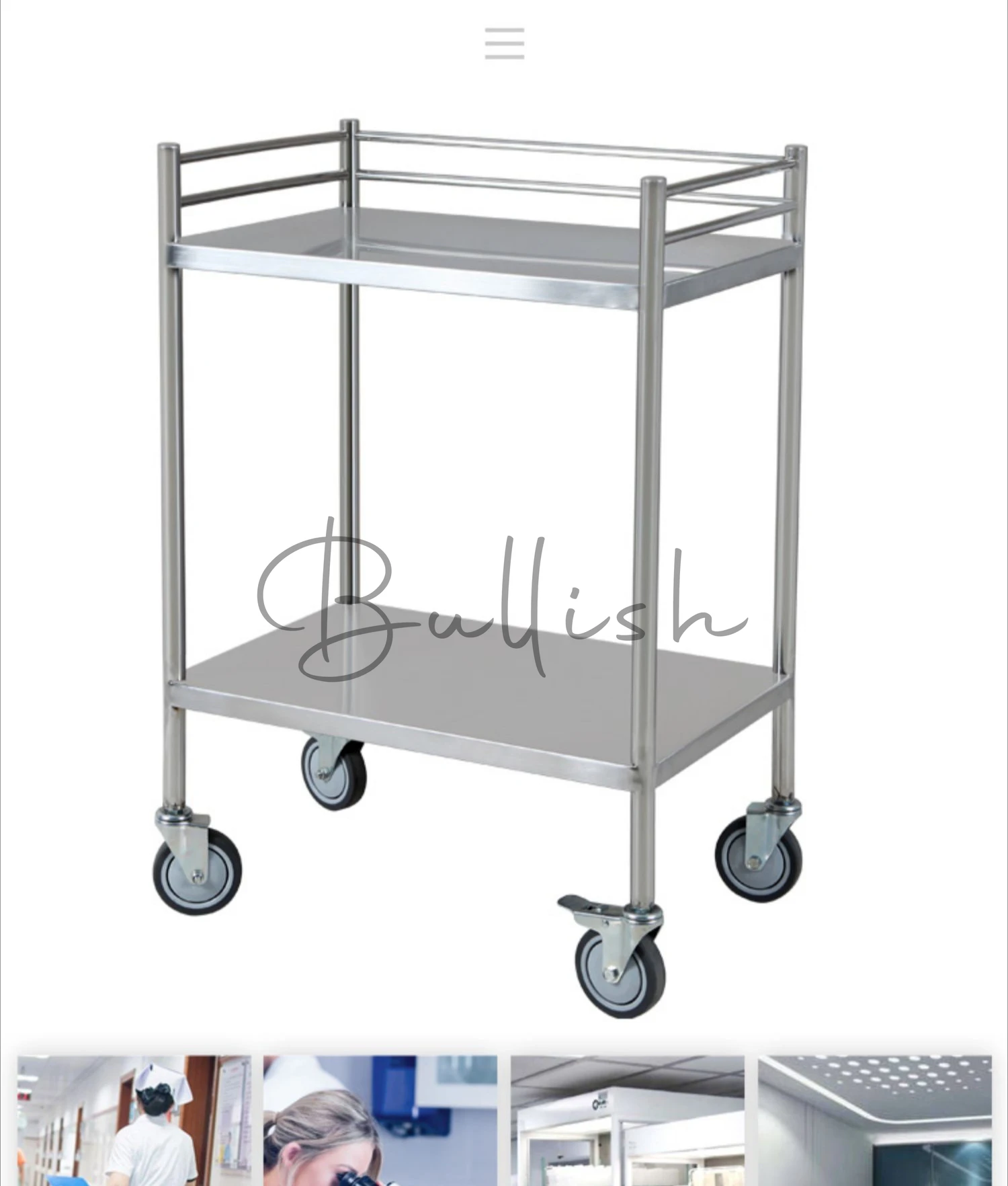 Stainless Steel Double Layer Trolley Laboratory Medical Trolley Therapeutic Instrument Truck