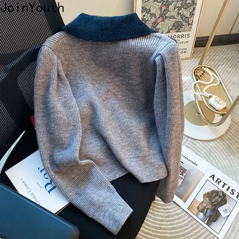 Women Clothing Cropped Cardigan Single Breasted Turndown Collar Pull Femme 2023 Ropa Mujer Vintage Fashion Knitted Sweater Tops