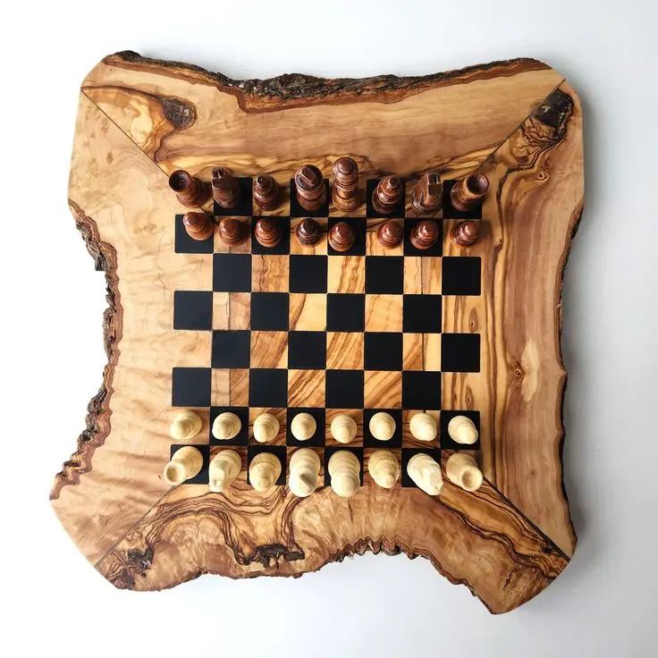 A reversible wooden chessboard with a multifunctional surface for playing chess or displaying in a decorative manner
