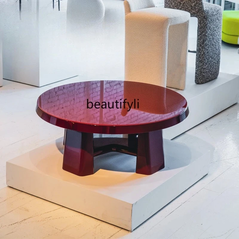 Nordic simple light luxury medieval reception room living room coffee table sofa, minimalist round coffee table