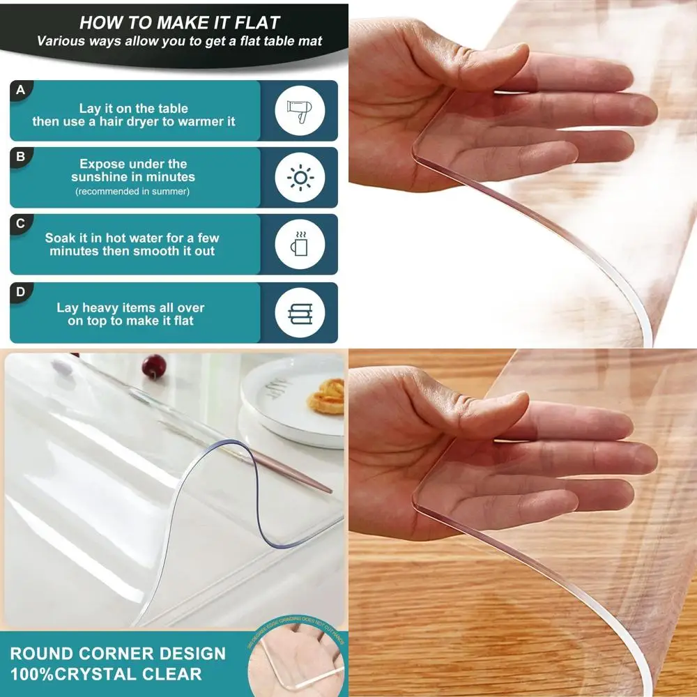 

Защитная пленка из прозрачного ПВХ для столов (54 дюйма) – для обеденных, рабочих, кофейных и приставных столиков