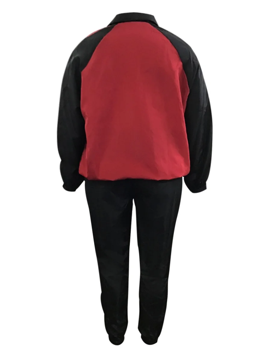 LW Mandarin Collar Striped Patchwork Zipper Pant Casual Plain Long Sleeve Loose Two Pieces Outfit Matching Suit for Women