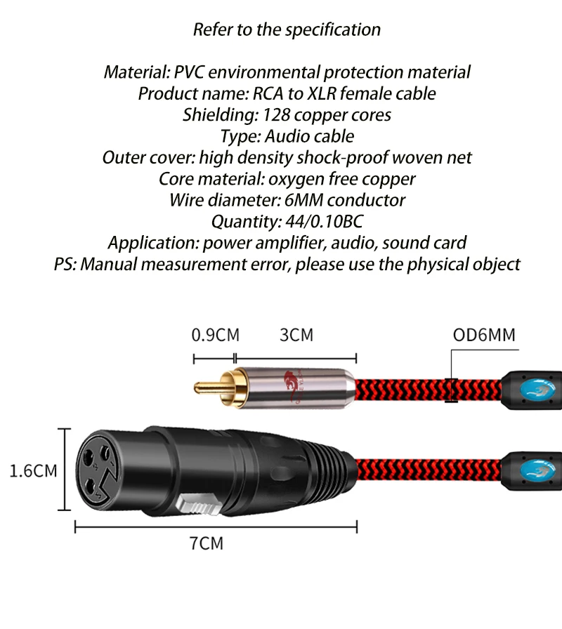 3 Core XLR Female to RCA Male Cable Connector Hifi Audio Speaker Microphone Mixer Mixing Consoles Amplifiers Shielded Cords