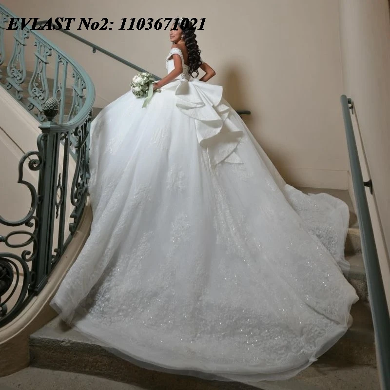 

EVLAST индивидуальное блестящее белое платье Quinceanera, бальное платье с блестящей аппликацией, расшитое кристаллами и бисером, Sweet 16, Vestidos De 15 Anos E2QA63