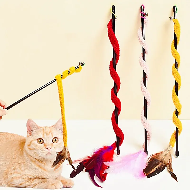 

Cat Toy Plush Strip Cat Toys Interactive Feather Cats Stick Teaser Bite-resistant Feather Sticks Cats Toy with Bell Pet Products