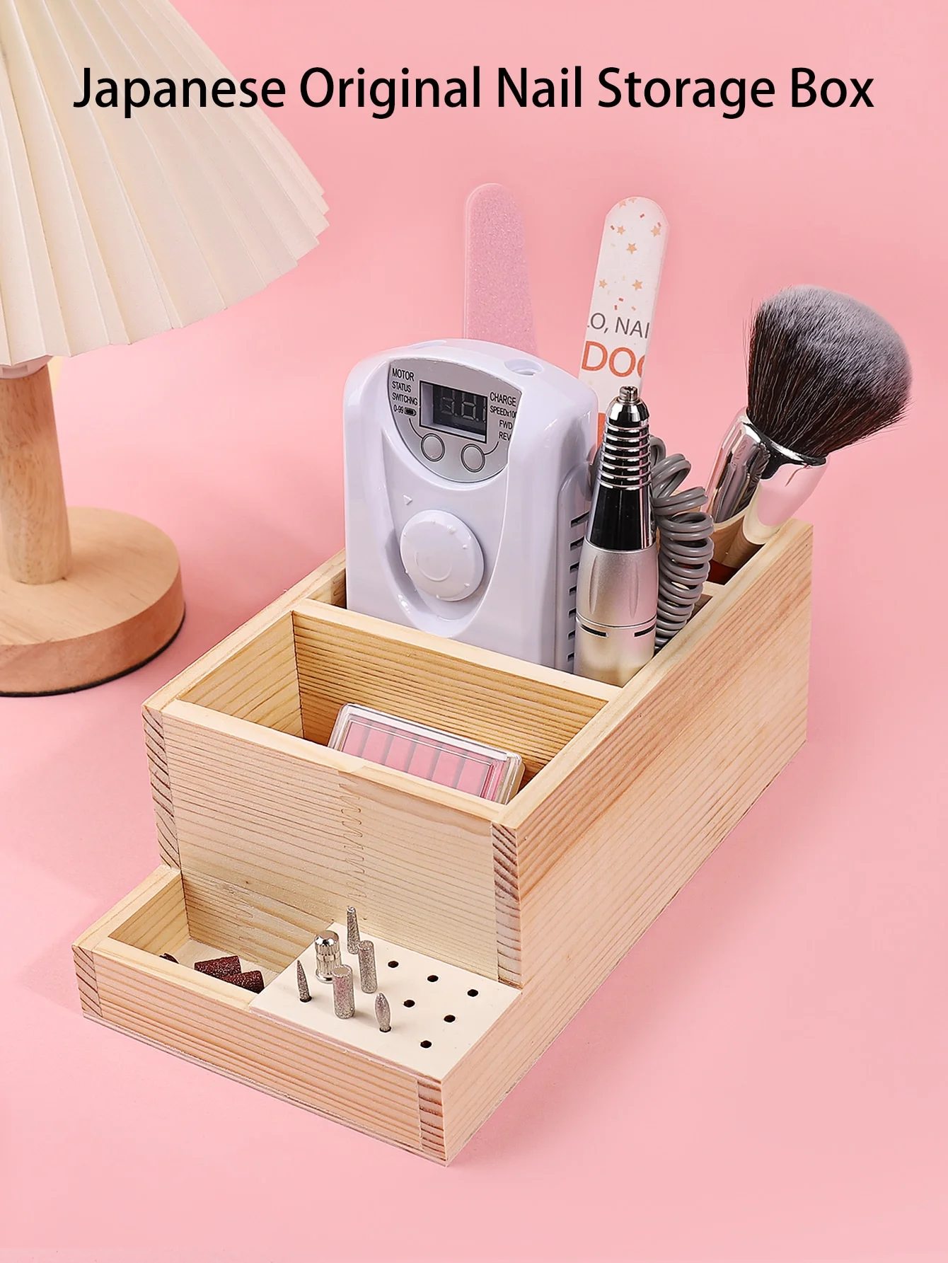 

Japanese Style Wooden Nail Tool Storage Box Multi-Layer Organizer for Manicure Drill Bits File Brush Cosmetic Desktop Organizer