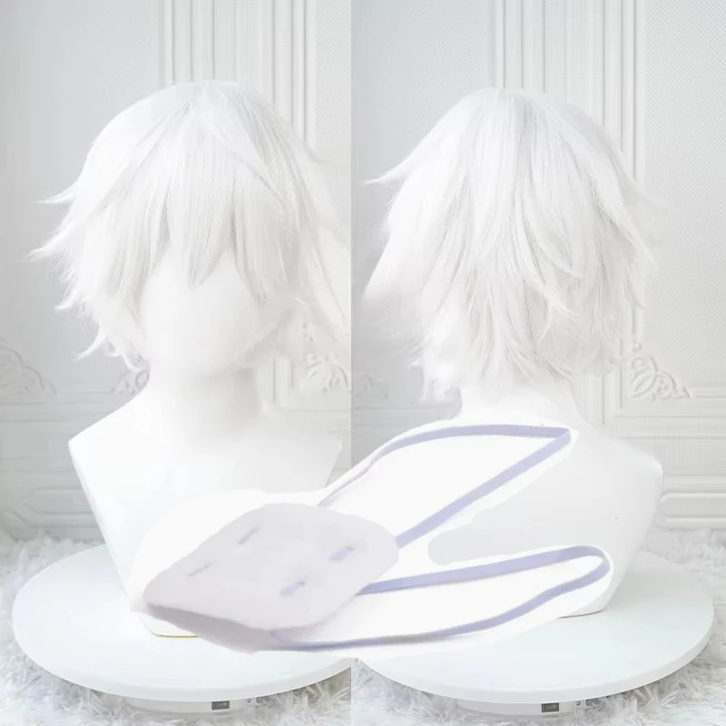 Party Role Play Halloween Anime Kaneki Ken Cosplay Wigs Short White Fluffy Wigs Eye Patch Heat Resistant Synthetic Hair