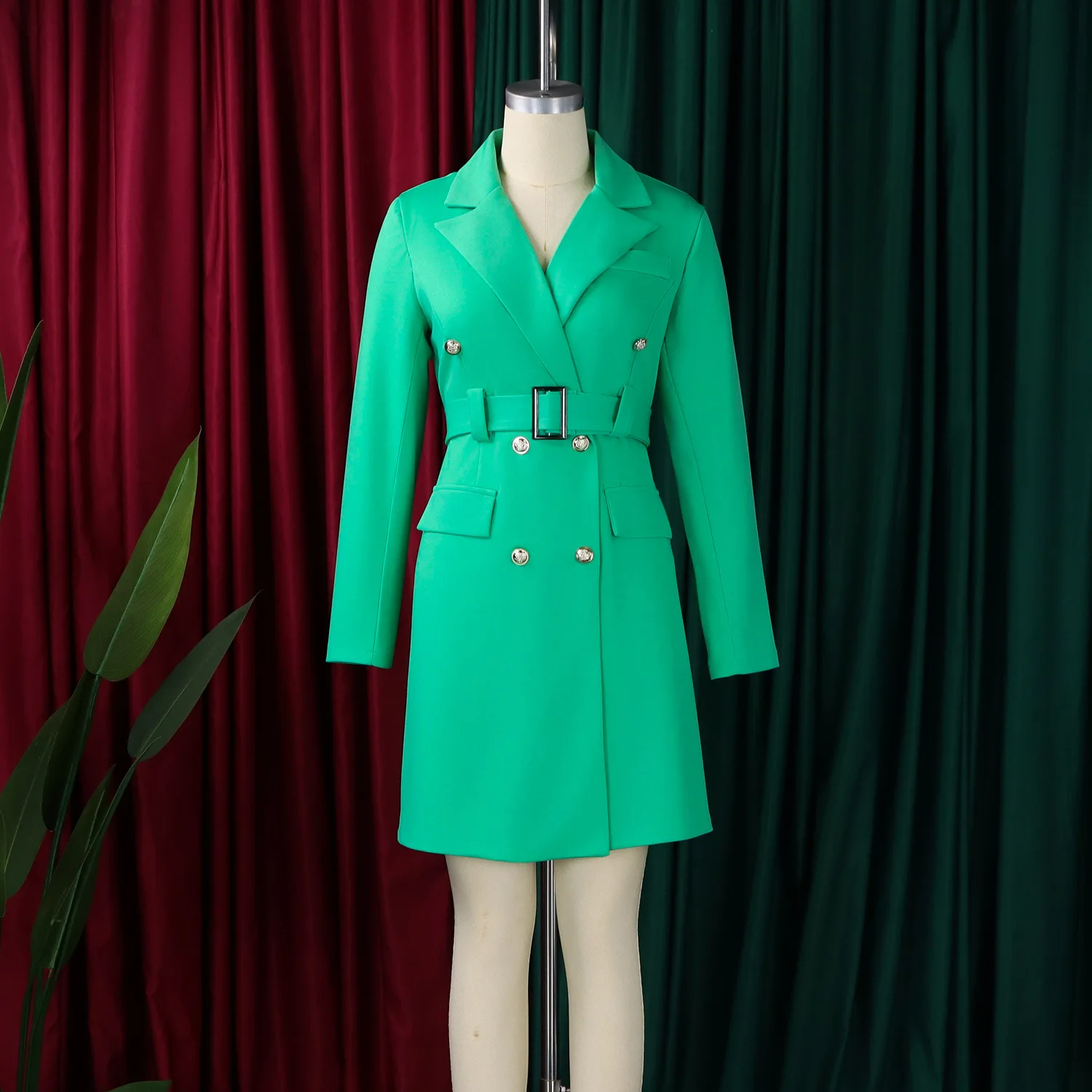 

Women's Long Sleeve Buttons Blazer Jacket Dresses 2026 Autumn New Elegant Office Ladies Designer Breasted Belted Blazer Dress