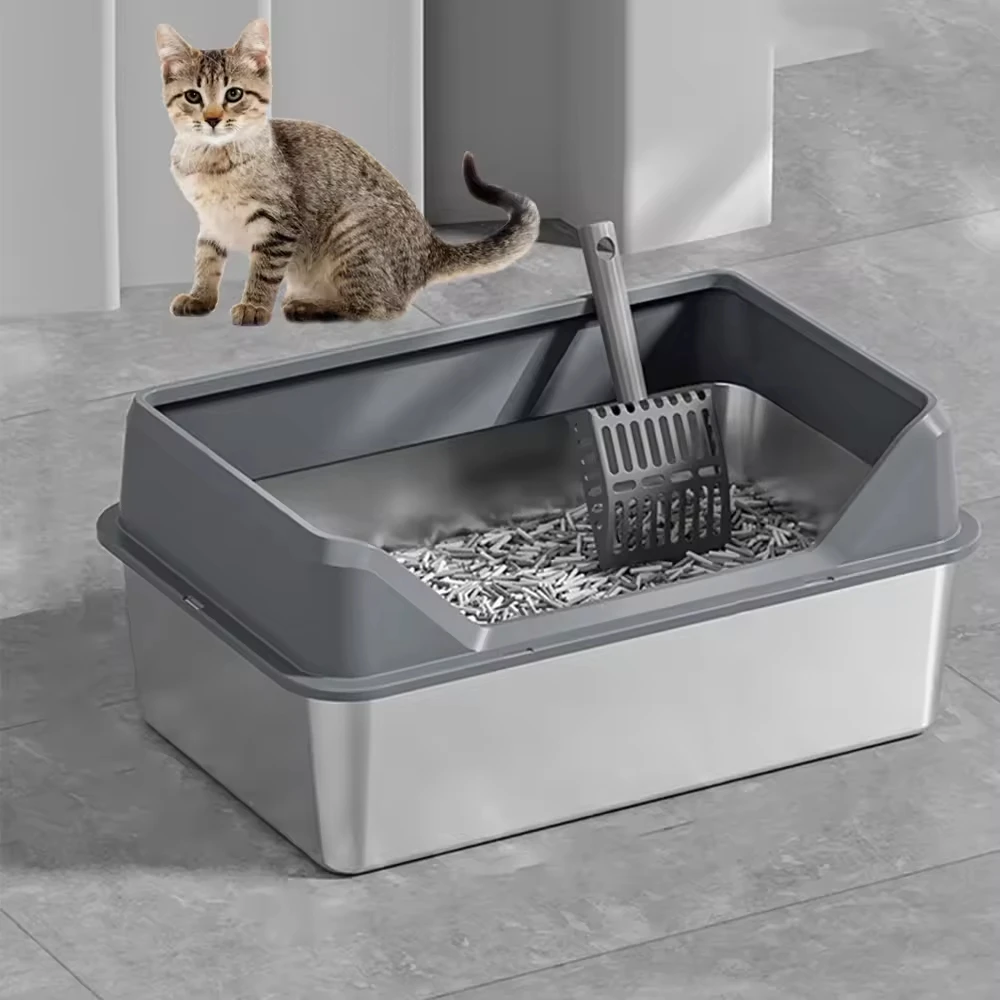 

Factory Wholesale Stainless Steel Cat Litter Box Enclosed Extra Large Top Entry Anti-Splashing Litter Box with Lid