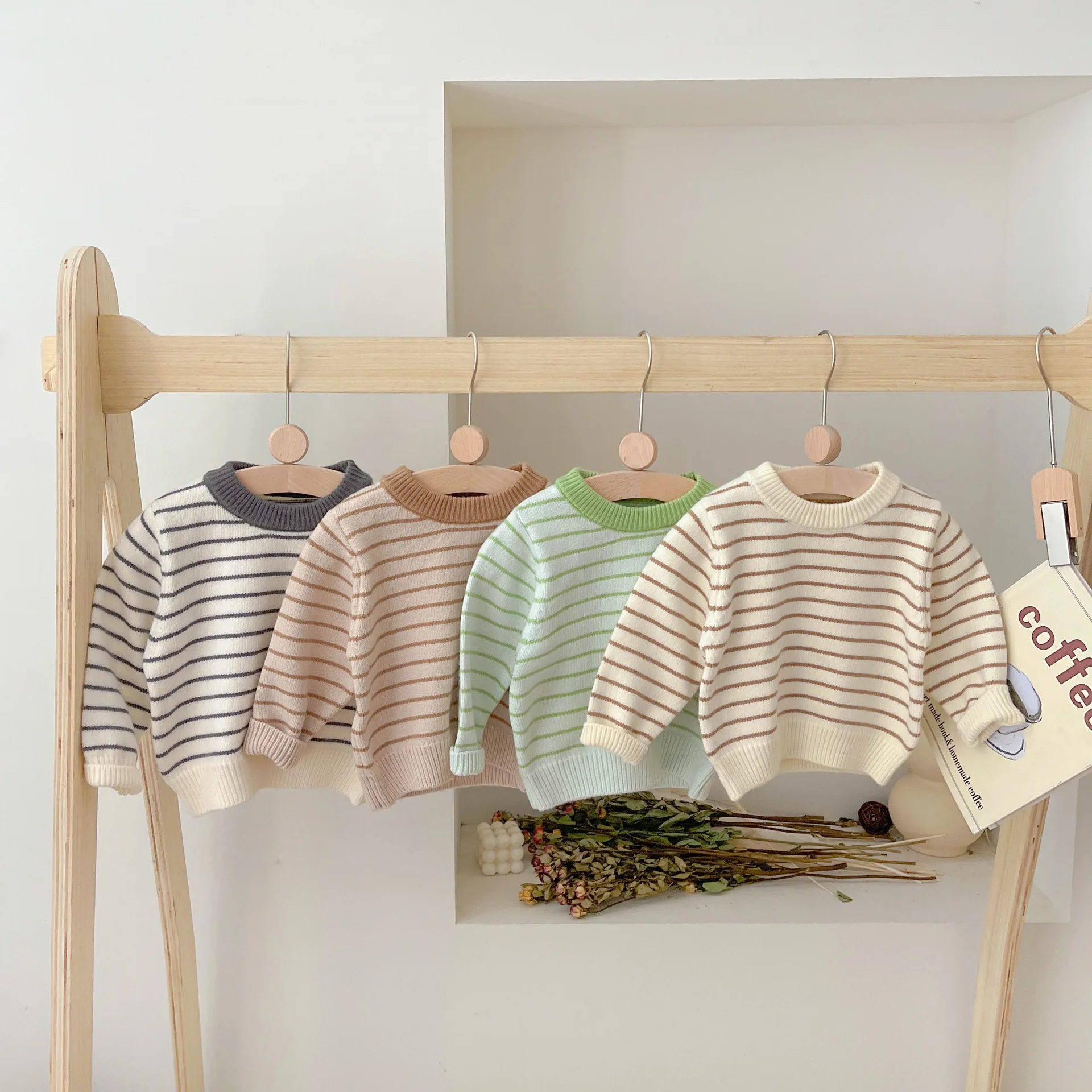 

2025 Autumn New Baby Long Sleeve Striped Sweater Infant Toddler Knitted Pullover Cotton Boy Girls Versatile Tops Baby Knitwear