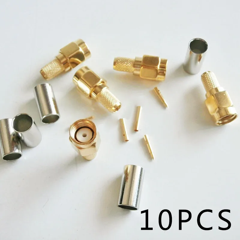 Metal jacket Male Plugs 1 pin 10pcs RG58 RG142 LMR195 RG400 Coax Cable Connector 50Ω Main body Crimp Practical