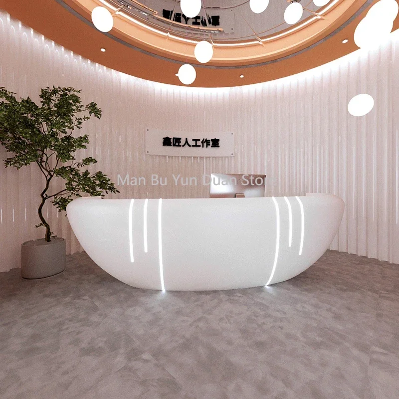 The Reception Desk Simple Modern Cashier Curved Bar Special-shaped Beauty Hotel Company Balcao De Loja Beauty Salon Furniture