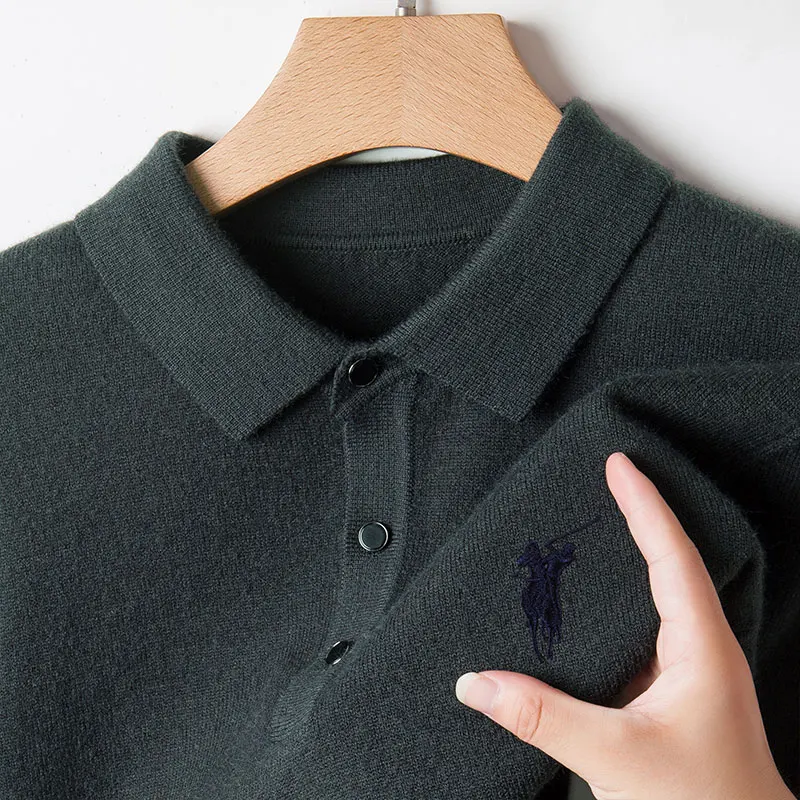 

2025 Autumn/Winter New Men's Knitted Polo Shirt Embroidered Collar Fashion Design Quality Fabric Warm Men's Wardrobe