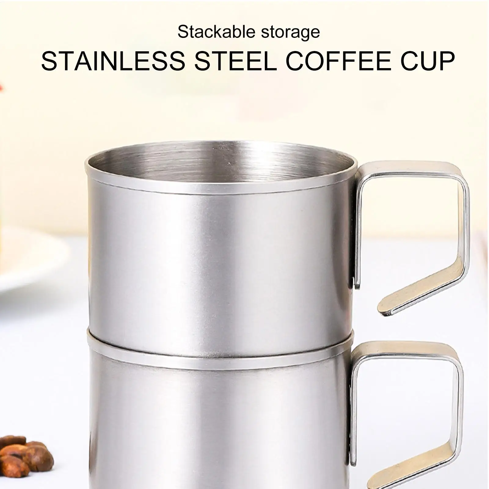 Coffee Mug With Handle Round Stainless Steel Coffee Cup Stackable Drinking Mug With Handle Camping Drinkware For Family Friends