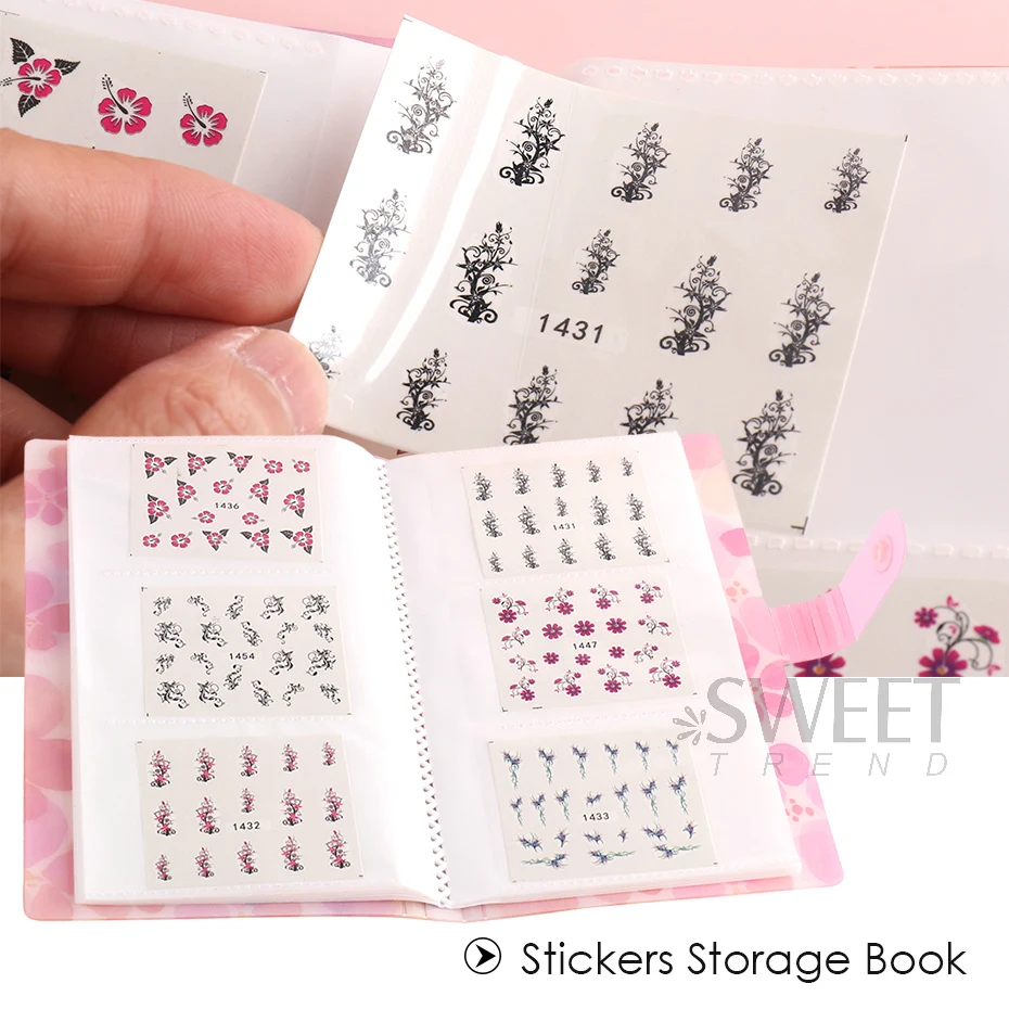 120 Slots Watercolor Empty Nail Art Stickers Storage Book Small Decals Album Collecting Organizer Tool Display Notebook Manicure