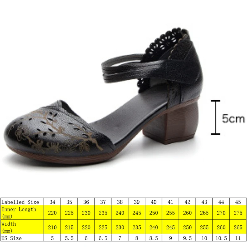 Koznoy 5cm Ethnic Cow Genuine Leather Summer Handmade Fashion Fretwork Hook Chunky Heels Chunky Heels Hollow Ladies Women Shoes