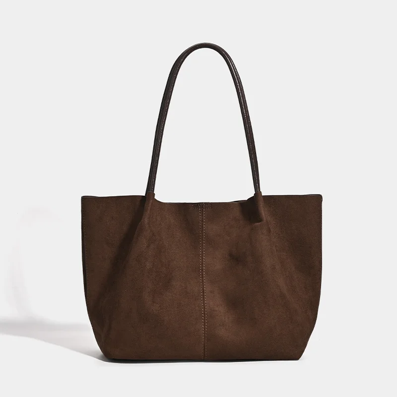 New  Women's Retro Suede Frosted Bag Casual Large Luxury Design Commuter High-end Armpit Bag Soft Handle Zipper Closed Tote Bag