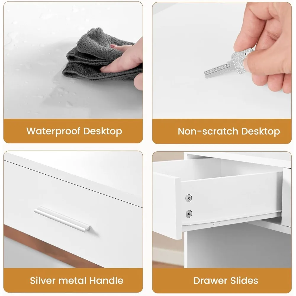 Meja Rias dengan Cermin Berlampu Besar dan Stopkontak, Meja Rias 46" dengan 9 Laci dan Desktop Kaca, Meja Rias