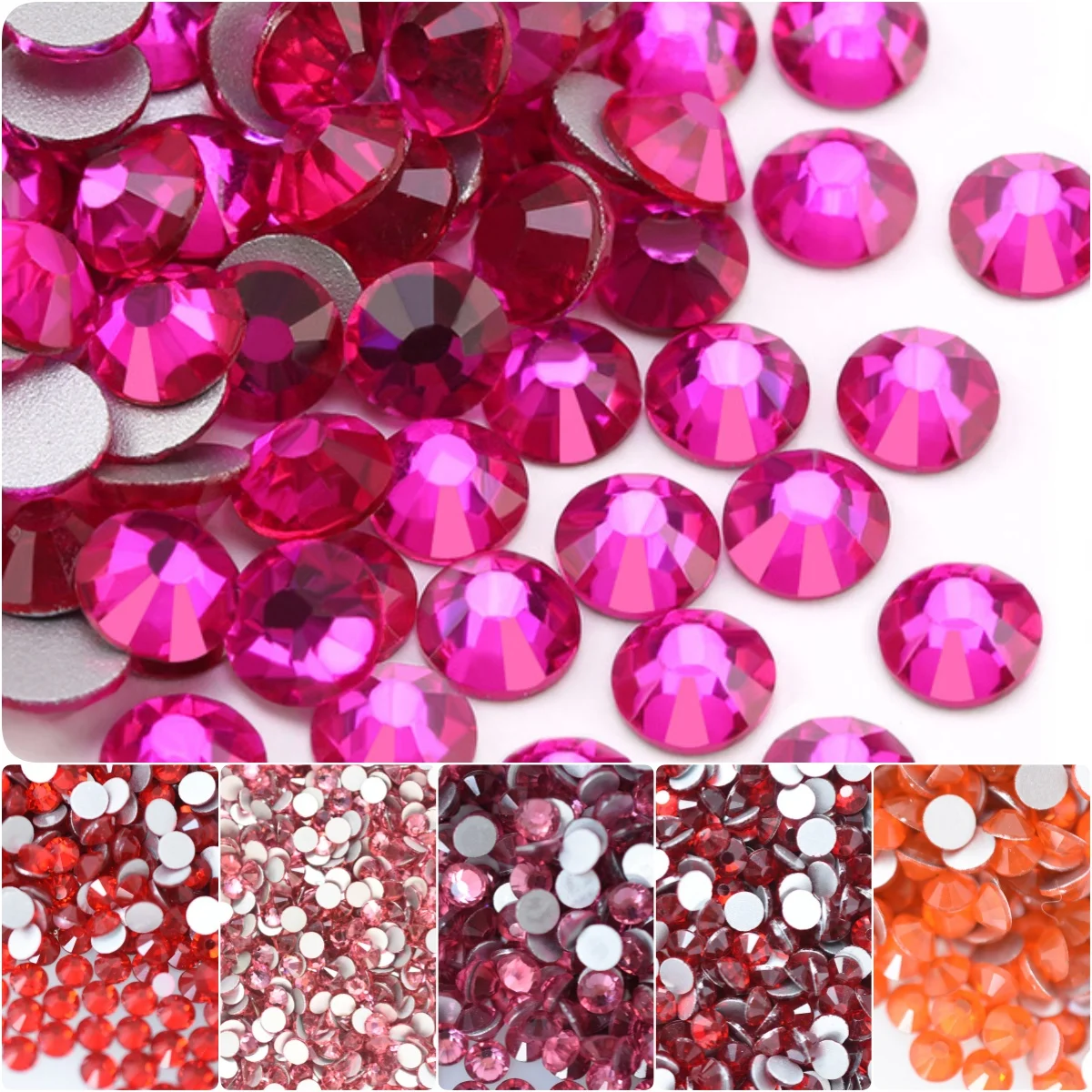 Diamantes de imitación para decoración de uñas, cristal rosa fucsia, Parte posterior plana, 1440mm, SS20, 4,8 piezas