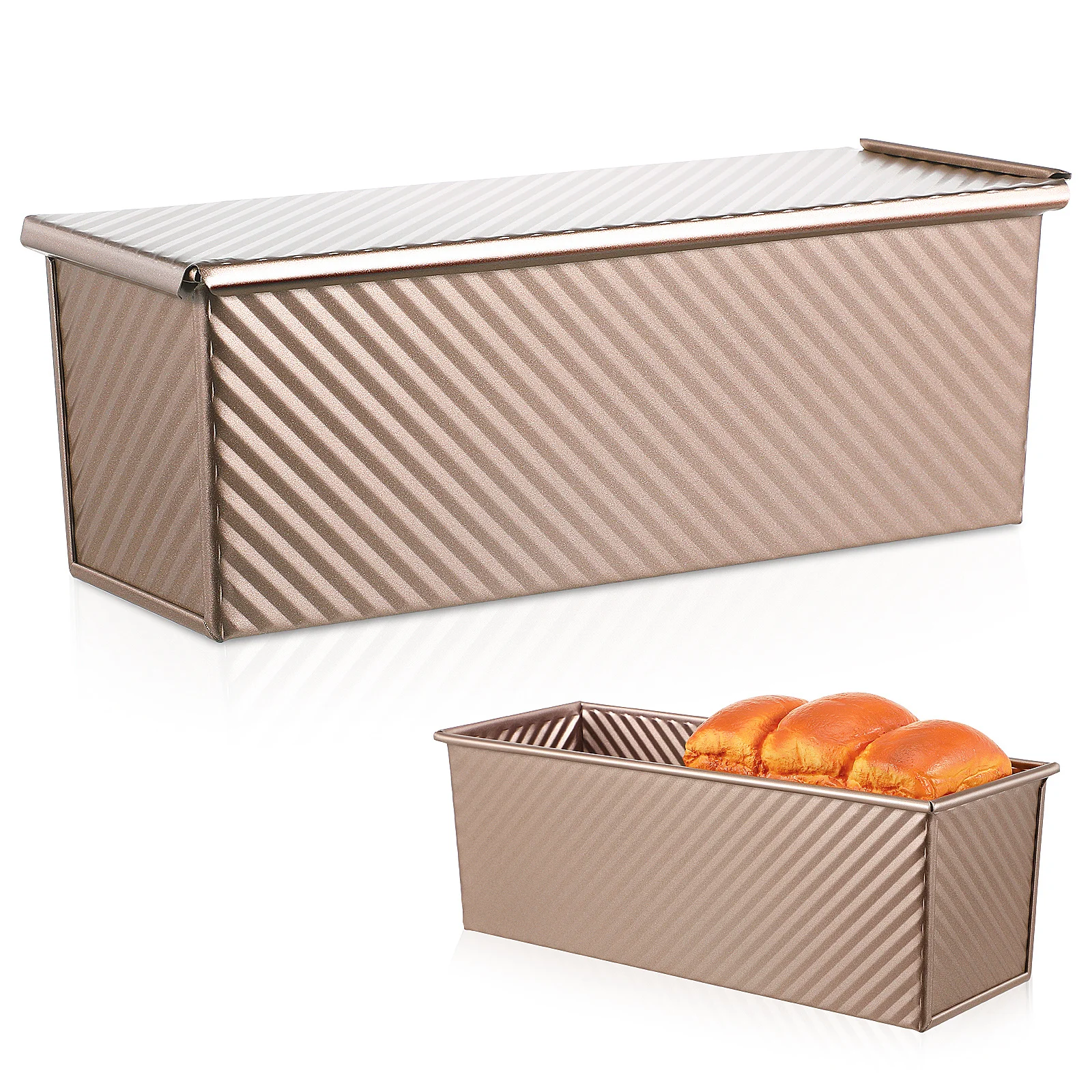 مقلاة ذات نسيج مموج مع غطاء قالب خبز غير لاصق من الفولاذ الكربوني شديد التحمل لفتحات سفلية لخبز كعكة رغيف اللحم #5