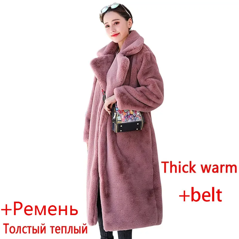 Winter Frauen Hohe Qualität Faux Kaninchen Pelzmantel Luxus Langen Pelzmantel Lose Revers Mantel Dicke Warme Plus Größe Weibliche Plüsch Mäntel