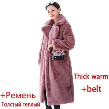 Image Winter Women High Quality Faux Rabbit Fur Coat Luxury Long Fur Coat Loose Lapel OverCoat Thick Warm Plus Size Female Plush Coats