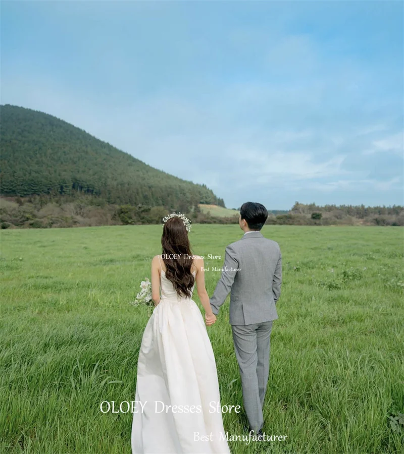 OLOEY-vestido de novia de satén con tirantes finos para mujer, prenda sencilla de buena calidad, longitud hasta el suelo, ideal para sesión de fotos