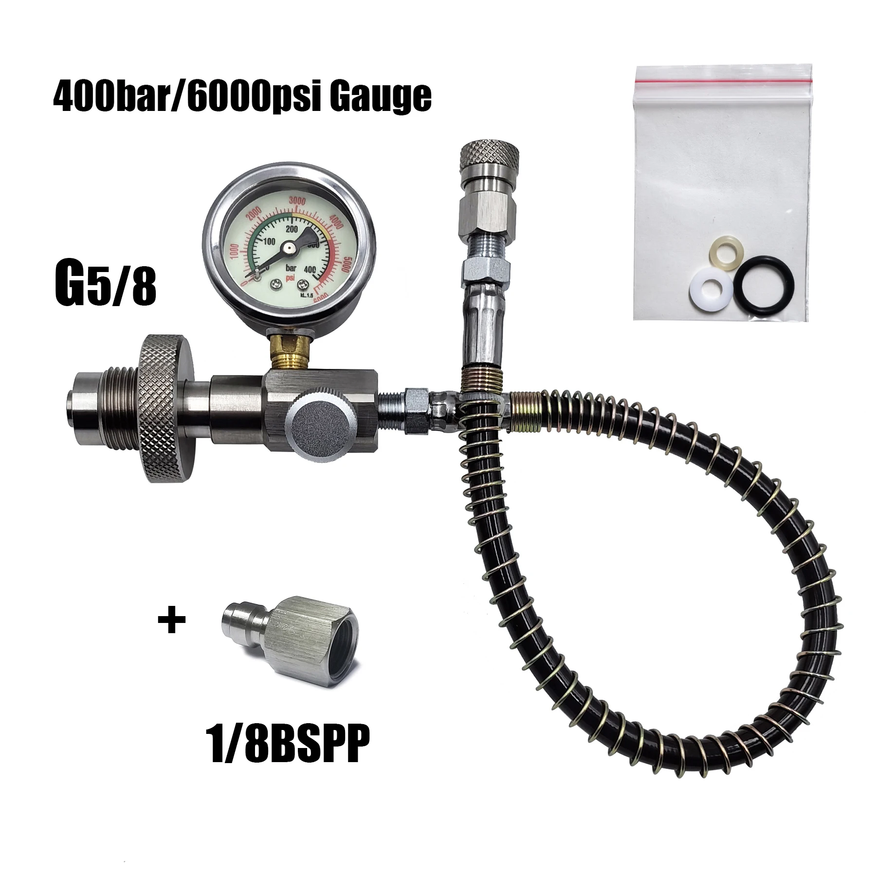 Air Paint Soft Ball Accessories CO2 HPA DIN G5/8 Connect Fill Station Filling Charging Adaptor Gauge Stainless Steel