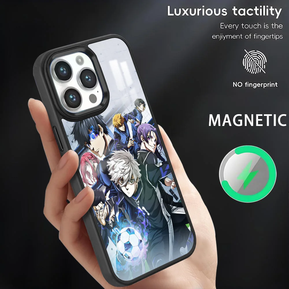 

Cool B-Blue Lock Anime Phone Case For iPhone 16 15 14 13 12 11 Pro Max Plus Mini Magnetic Magsafe Wireless Charging Cover Coque