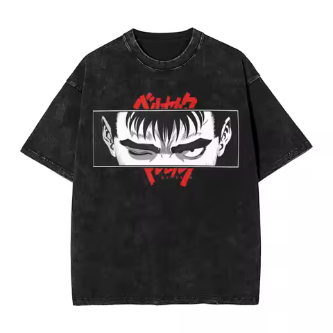 Harajuku Washed Shirt Japan Manga Berserk Anime Merch Retro T Shirt Oversize Streetwear Short Sleeve Printed Tee Shirt