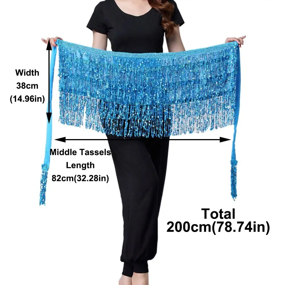 Fashion Sequins Belly Dance Skirt Tassels High Waist Dance Belt Sexy Show Costumes Street Wear