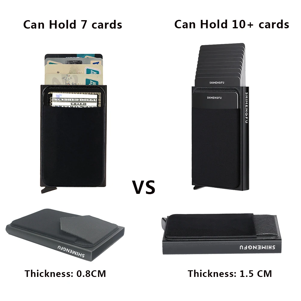 미니 RFID 지갑, 탄성 백 파우치 포함, 슬림 알루미늄 지갑, ID 신용 카드 홀더, 자동 팝업 은행 카드 케이스