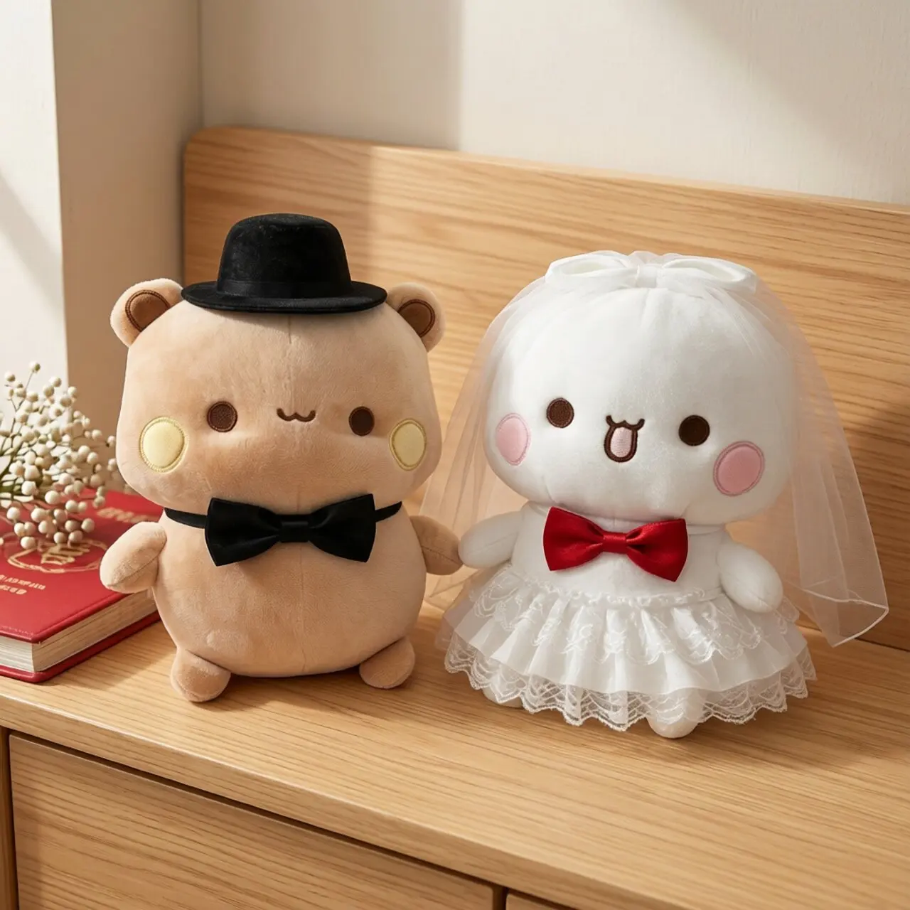 Bubu Yier Wedding Couple Plush Doll Stuffed Soft Toy Wedding Room Decoration Festive Bed Pillow Gift For New Couple Celebration