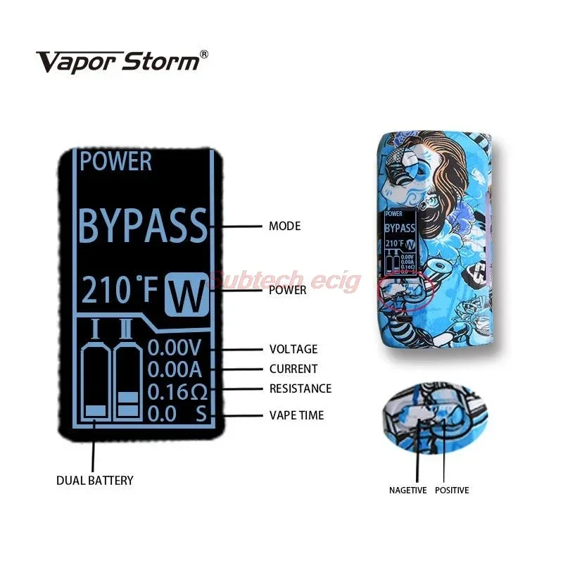 Vapor Storm 230 Cigarettes électroniques Vape Mod Kits 200w TC Box Mods utiliser double 18650 batterie dérivation TCR Mode 2ml Hawk Tank Ecig
