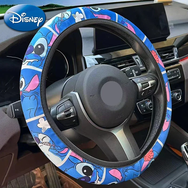 

Disney Stitch Steering Wheel Cover Elastic Band Cute Anime Figure Car Protector Case AntiSlip Absorb Sweat Auto Accessories 38CM