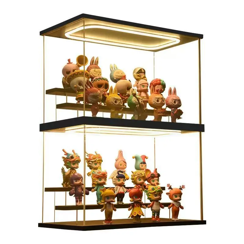 

3D Ring LED Lighted Clear Acrylic Display Box with Door for Collections, Action Figures Display Cabinets with 1-4 step Ladder