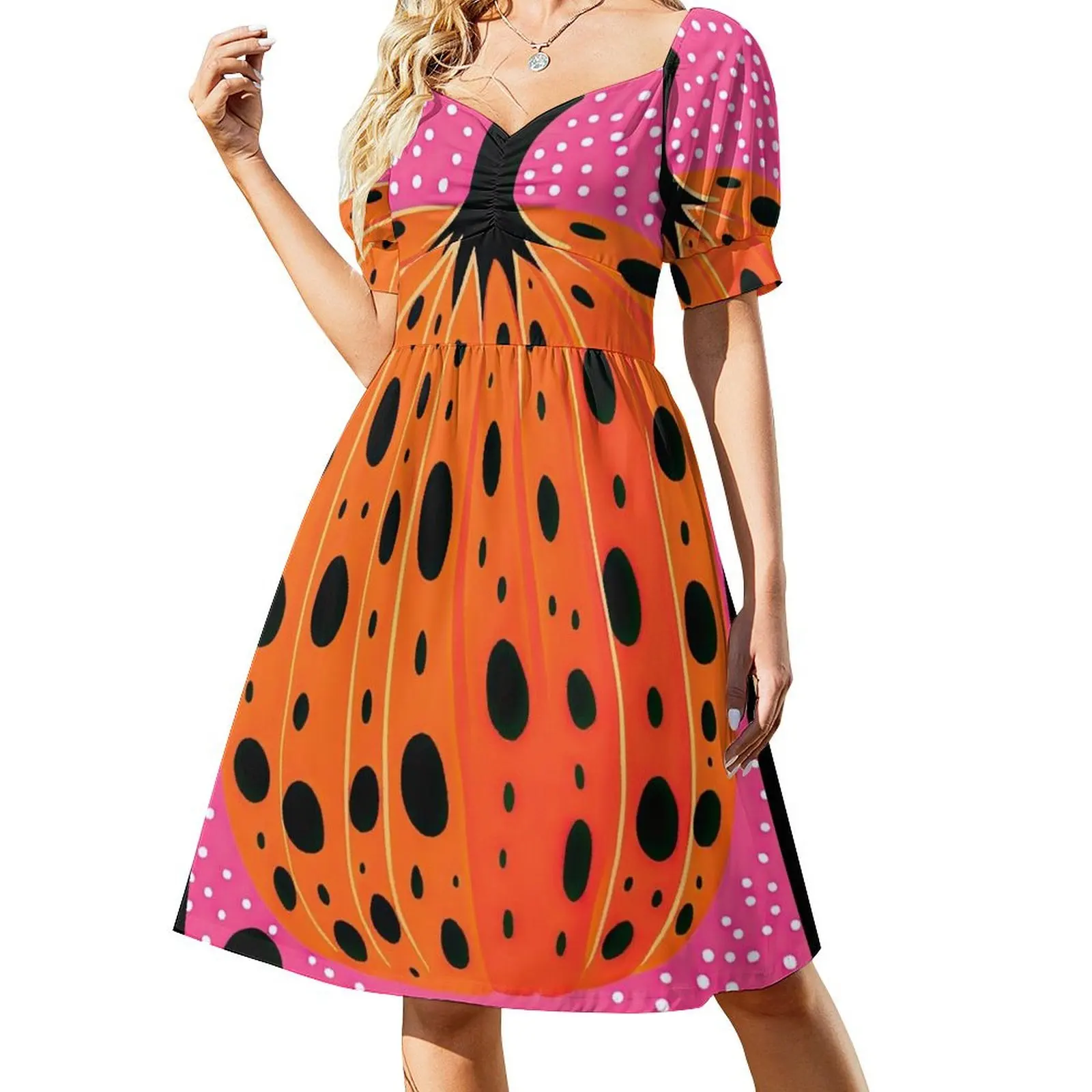 

Style Pumpkin with Dots Pink Modern Art Print Short Sleeved Dress Dresses gala dresses summer woman 2025 Dress