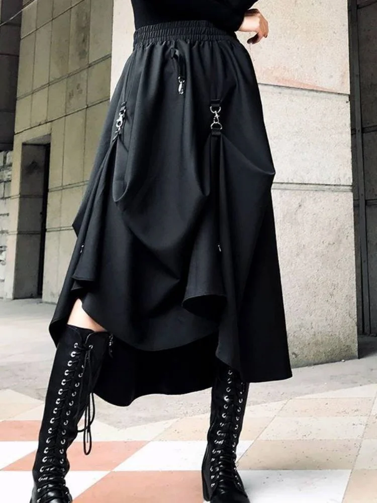 Women Black Goth A-line Skirt Vintage Y2k Oversize Long Skirts Harajuku Aesthetic Elegant Korean Emo Skirt 2000s Clothes 2027