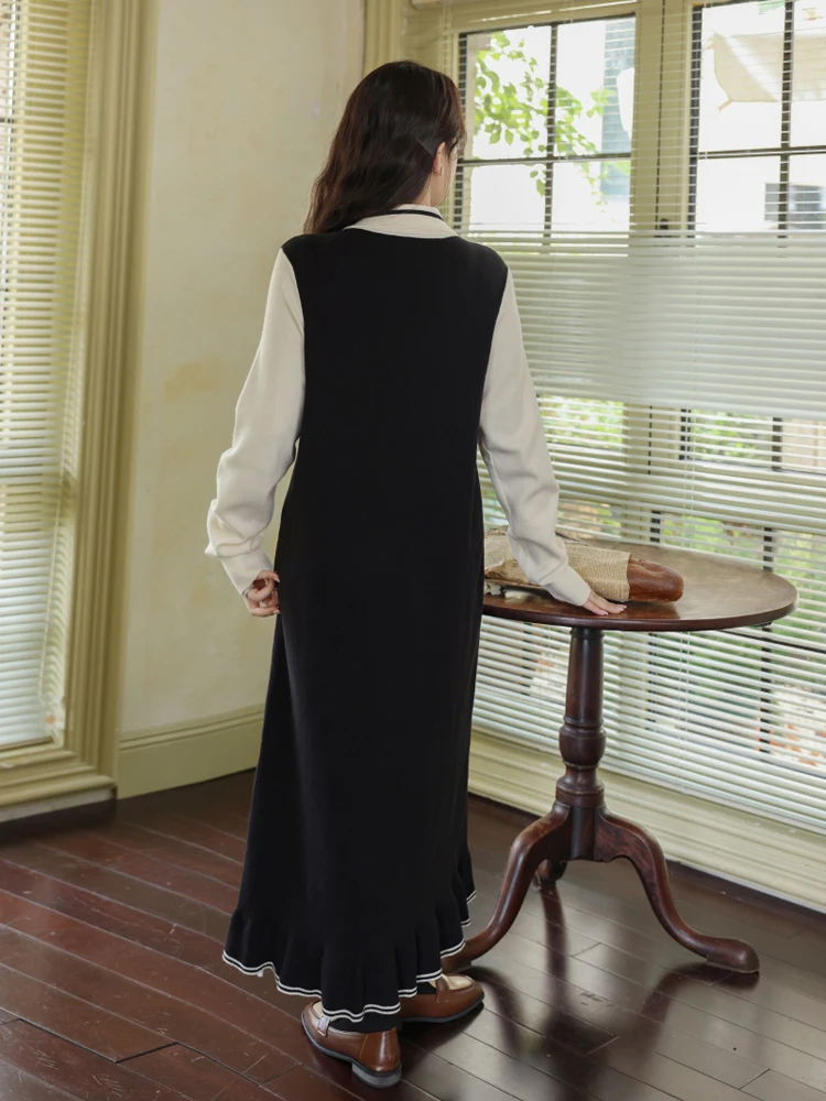 NYFS 2025 بولو كاذبة قطعتين المرأة طويلة الأكمام الدهون ملم محبوك سترة فستان فضفاض حجم كبير الخريف رداء Elbise فساتين طويلة #1