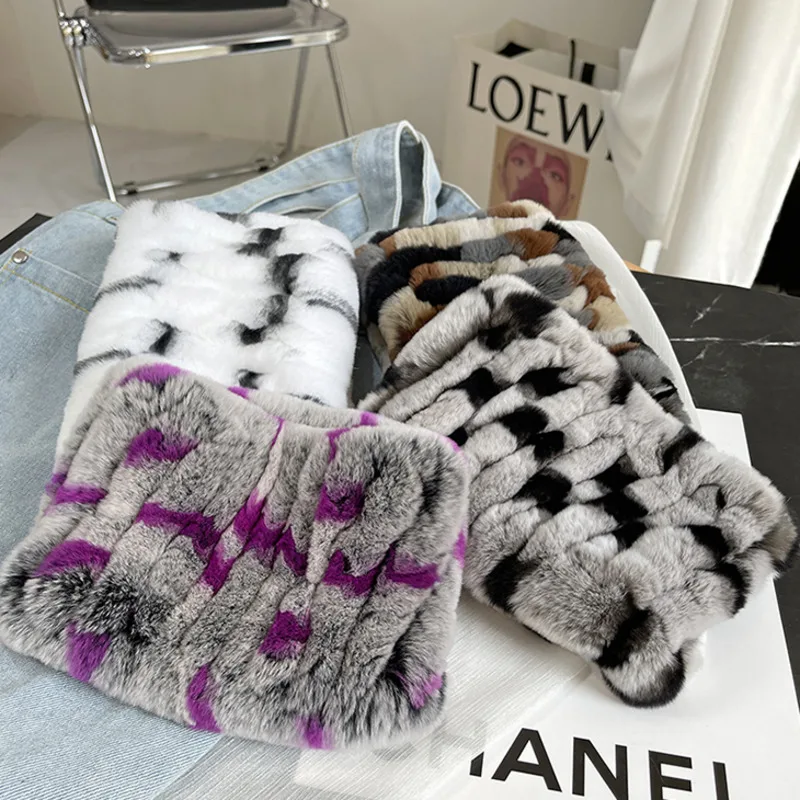 

Rex Rabbit Fur Scarf Women Neck Cover Winter Elastic Scarf Girls Hair Band Real Fur Plush Head Cover Natural Fur Ring Scarves