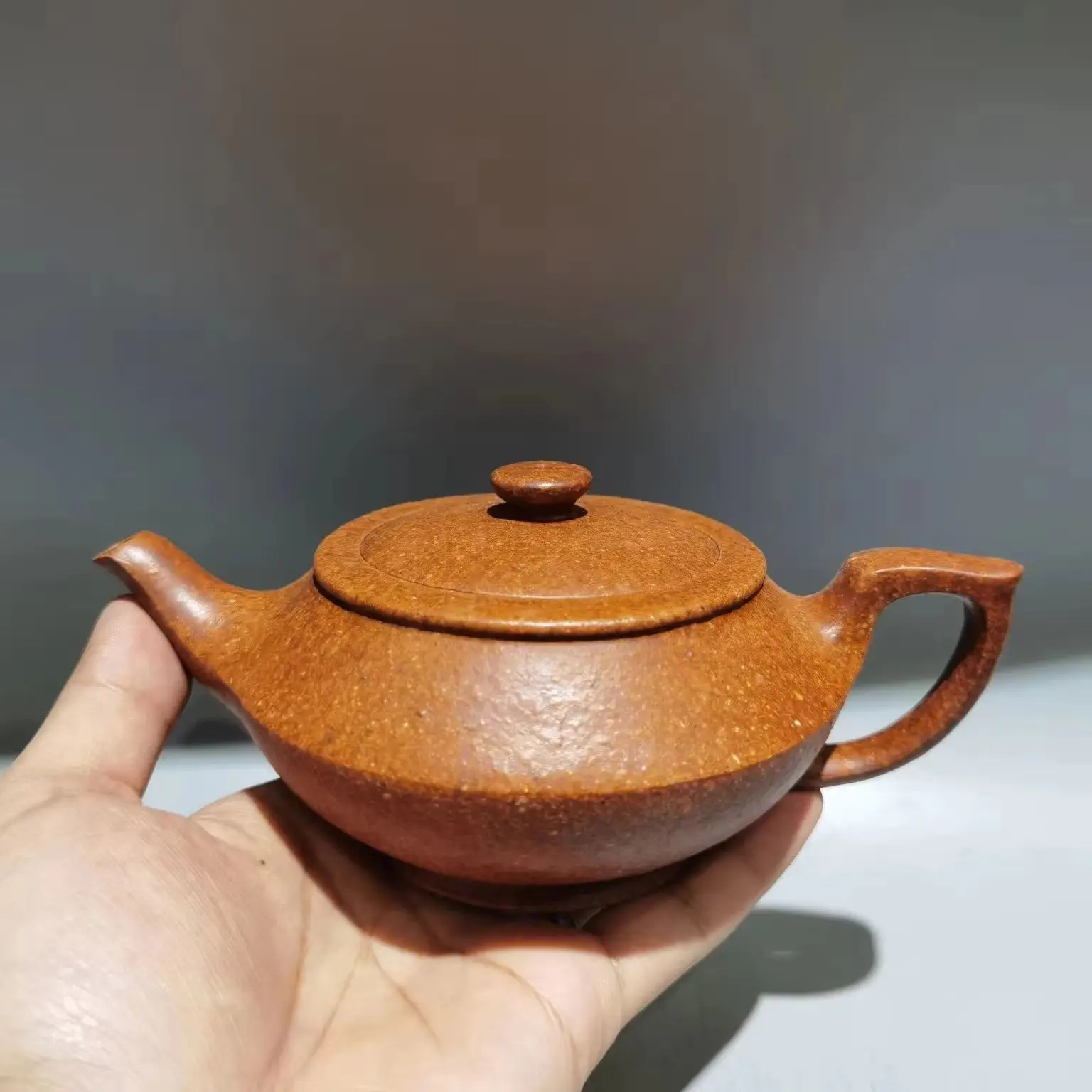 

7"Chinese Yixing Purple Clay Teapot Kettle Dragon Bone Gold Sand Pot Water Flat Teapot Flagon Gather fortune Ornaments