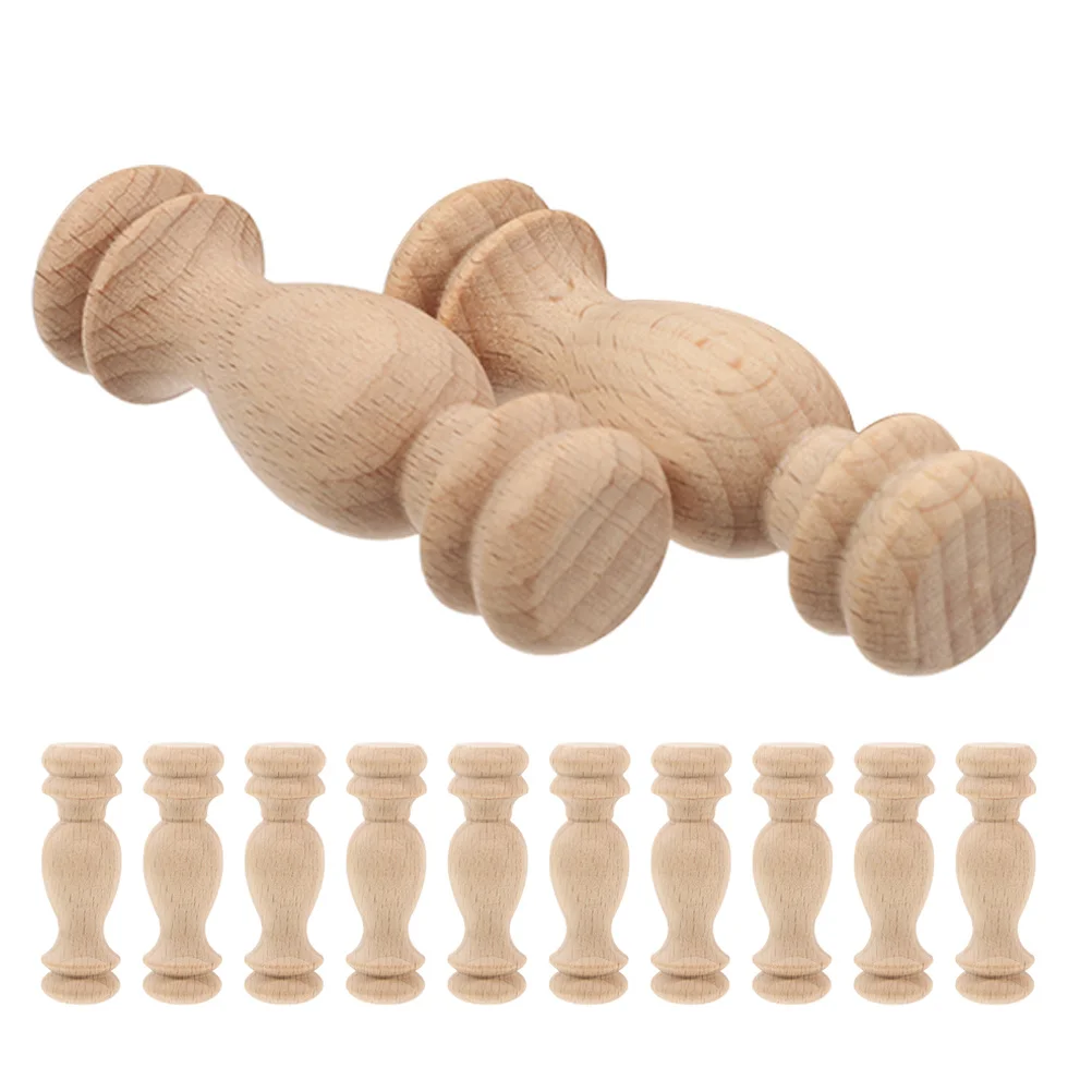 

12pcs Solid Wood Column Small Balcony Bridge Finials 6X1.8Cm Unfinished Beige Diy Craft For Indoor Home Staircase Curtain Rod