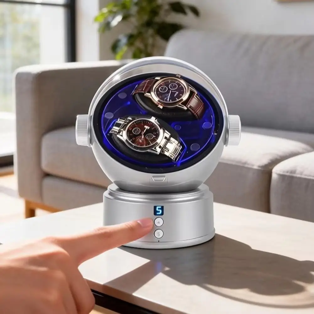 Space Style Digital Double Watch Winder Luxury 5 Color Changing Ambient Lights Automatic Watch Winder Ultra Quiet Silent Motor