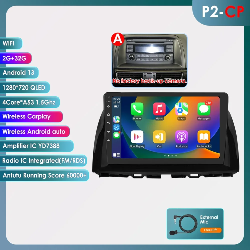 Android 14 autoradio voor Mazda CX5 CX-5 2012 2013 2014 2015 draadloze CarPlay auto intelligente systemen autoradio multimedia 2Din RDS DSP head unit scherm