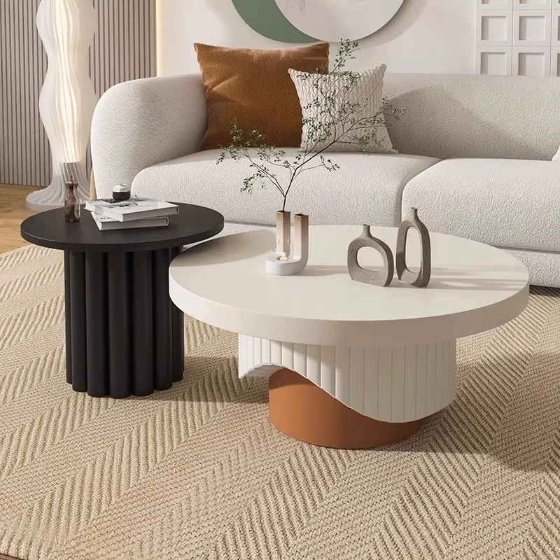 ！@Modern Cream Style Small Apartment Living Room Furniture Durable Red Wood Panel Coffee Table Creative Homestay for Internet Us