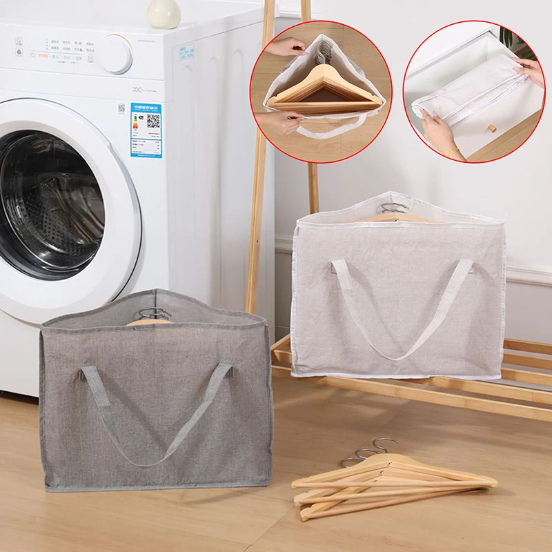 삼각형 옷걸이 보관 가방, 손잡이와 바닥이 있는 패브릭 옷 보관 바구니, 옷걸이 보관 공간 절약 가능