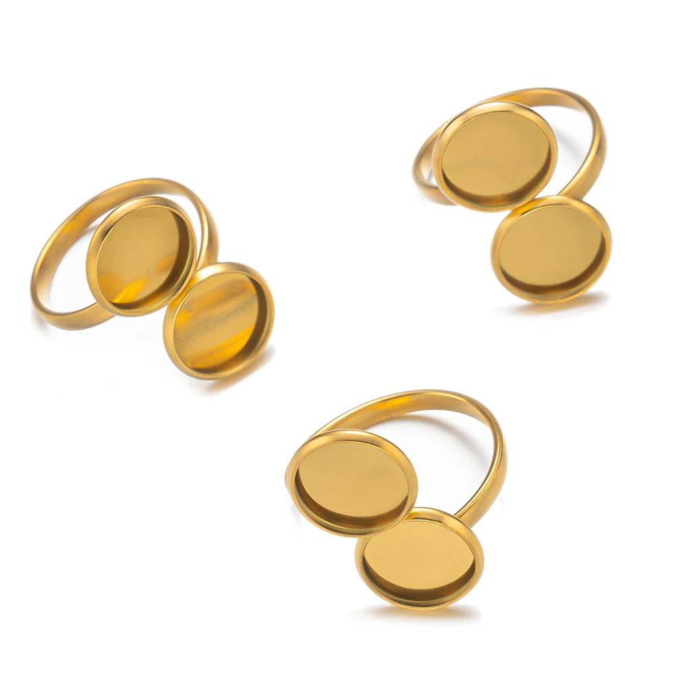 5pcs Stainless Steel Adjustable Open Double Ring Settings Blank Base Bezel Cabochons for DIY Jewelry Making Materials Wholesale image 4