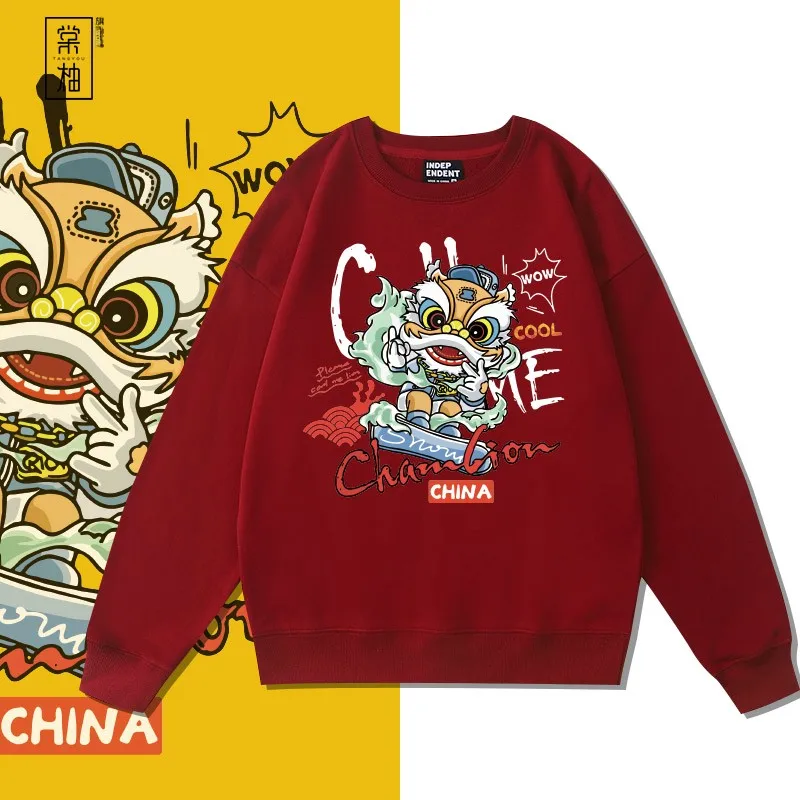 

Модная мужская толстовка в стиле стритвир с принтом льва, свободный крой, повседневная, из смесового хлопка и полиэстера, коллекция осень-зима