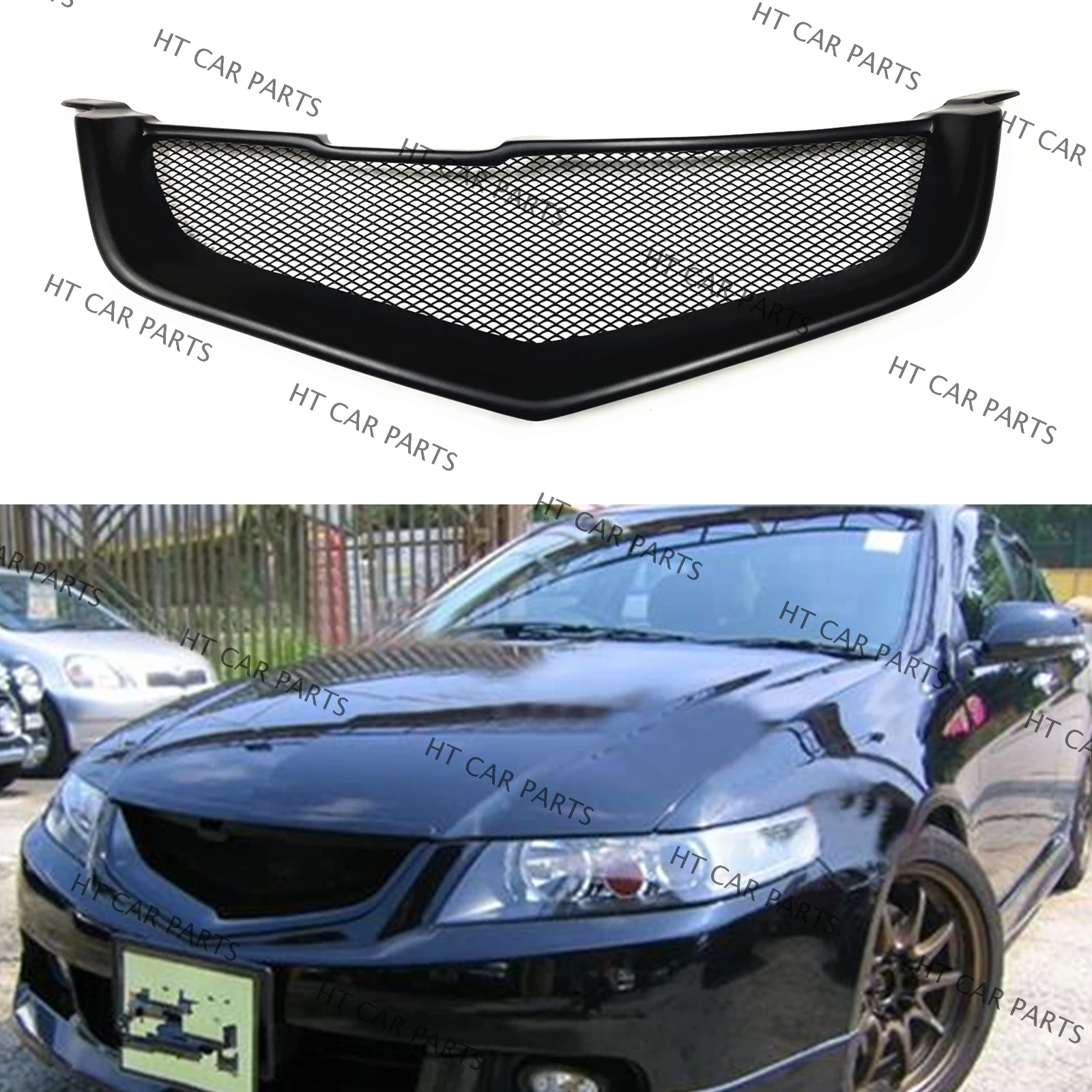 For Honda Accord CL7 Euro R Acura TSX 2003-2005 1x Matte Black Honeycomb Style Front Bumper Grille