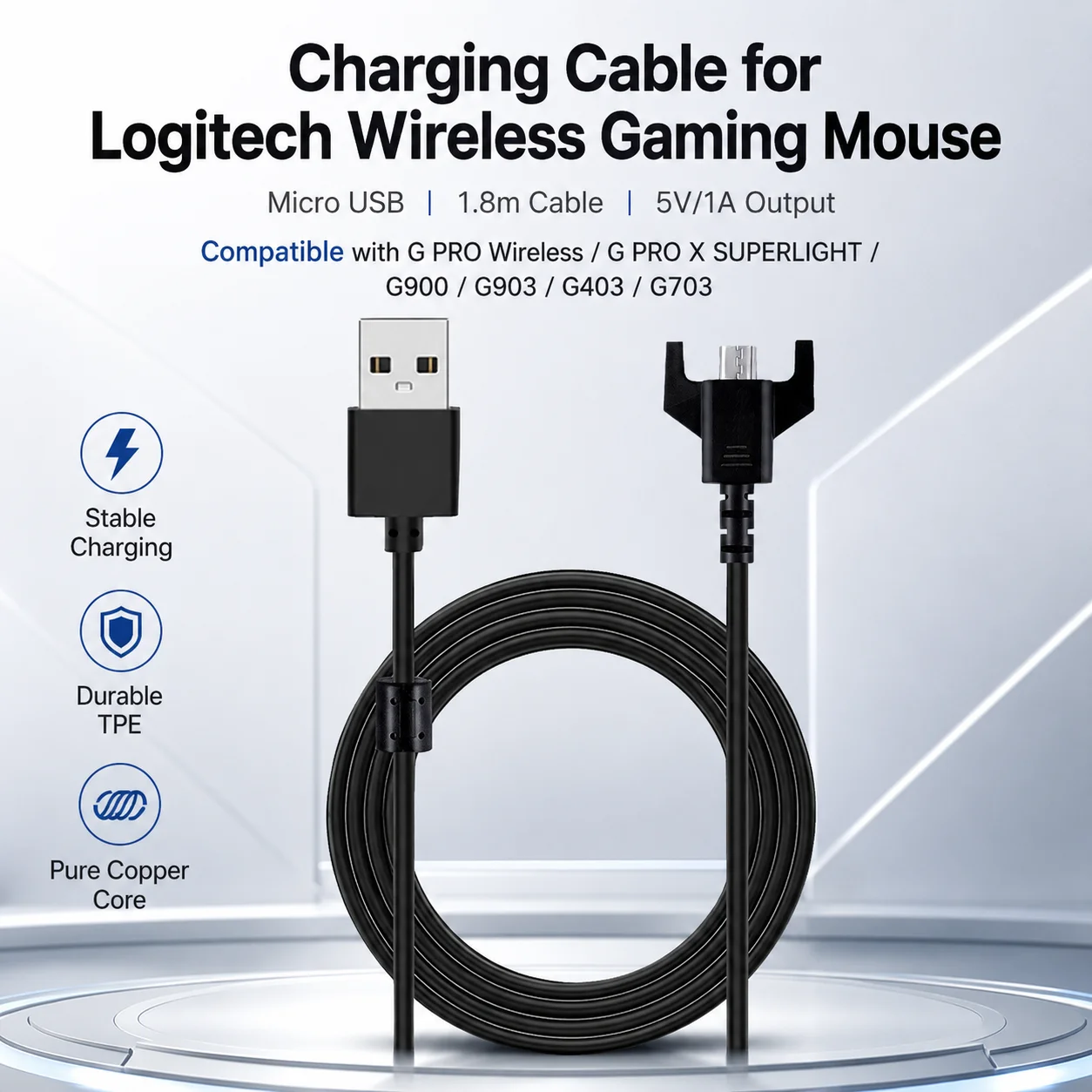Logitech Mouse G Pro X Superlight - Micro USB Charging Cable for Logitech